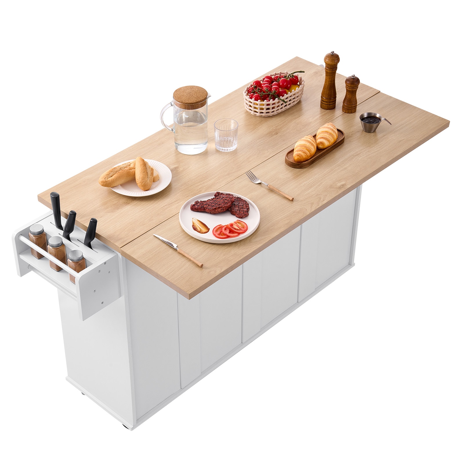 60in Kitchen Island Cart Rolling Storage Cabinet Table With Drawer Drop Leaf_voghion.com